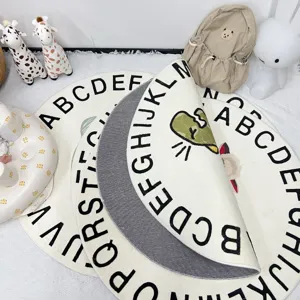 Round children's alphabet rug plush bedroom bedside mat cute cartoon nursery floor carpet