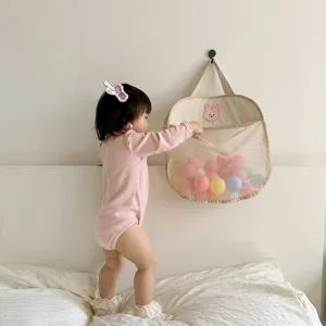 Cute rabbit hanging mesh toy storage bag for kids room, multi-functional baby organizer net.