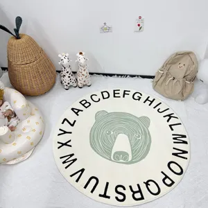 Round imitation cashmere children floor mat nursery alphabet bear rug soft bedroom carpet