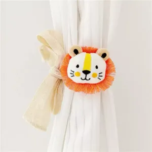 Fermatenda a tenda con leone di peluche, simpatico accessorio per finestre senza foratura.