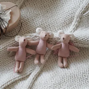 Cute 10cm mini plush mouse doll with angel wings, soft stuffed animal toy for dollhouse and kids.
