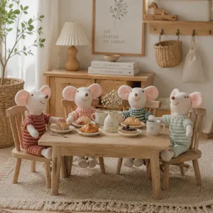 Cotton linen mouse doll 15cm miniature plush toy dollhouse decorative props set for display