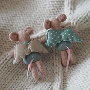 10cm angel wings mouse dollhouse mini plush toy detail, cute stuffed animal for kids play.