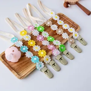 Baby Pacifier Clip Cute Daisy Embroidery Polyester Anti-Loss Teething Strap Soother Holder Infant Daily Accessories