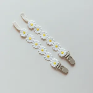 Cute daisy baby pacifier clip handmade embroidered dummy chain anti-lost strap toddler toy