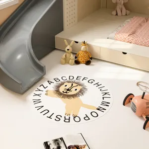INS Round Faux Cashmere Floor Mat Childrens Room Bedside Rug Cute Cartoon Animal Printed Carpet Home Decor
