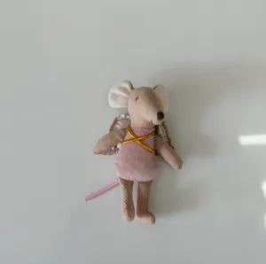 Mini 10cm angel mouse plush doll toy with cute wings and pink dress for dollhouse play.