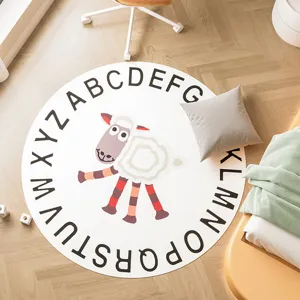 Round Kids Alphabet Rug Cute Cartoon Sheep Printed Nursery Floor Mat Nursery Decor