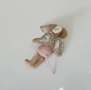 10cm angel wings mouse doll detail view, cute miniature plush toy for dollhouse play.