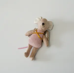 10cm cute angel mouse plush toy with fairy wings and pink dress for dollhouse decoration.