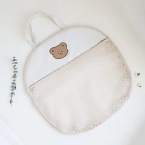Cute bear baby bath toy storage mesh bag, hanging organizer bag for bathroom and nursery.