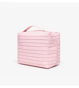 Pink Striped Cosmetic Bag Large Capacity Travel Toiletry Case Portable Makeup Organizer