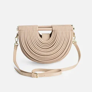 Beige arched pleated shoulder bag minimalist half-circle crossbody bag stylish chic handbag