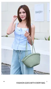 Korean style woven basket tote bag chic shell handbag casual shoulder bag for women