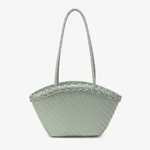 Light green woven leather tote bag, Korean style shell basket handbag for women daily.