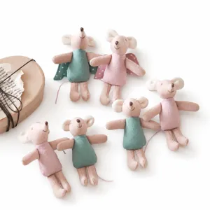 10cm angel wings mouse plush toy, cute mini dollhouse role play figure for children and babies.