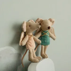 10cm Angel Wings Mouse Plush Doll, Miniature Animal Toy for Dollhouse and Kids Pretend Play