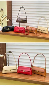 Women underarm baguette shoulder bag, stylish PU leather handbag with metal lock.