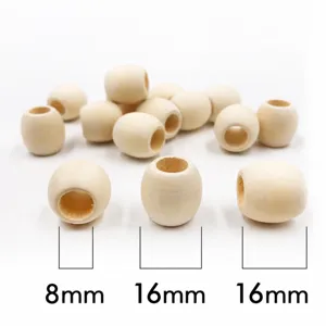 Natural wood barrel beads detail, large hole diy craft accessories showing size comparison.