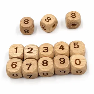 Wooden number beads 12mm beech square dice DIY educational toy crafts for kids making