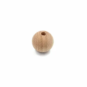 Wooden bead detail, natural wood grain texture, center drilled hole for DIY crafts.