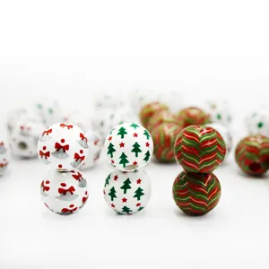 Christmas Wooden Beads Printed Wood Spacer Beads Christmas Tree Bell Pattern DIY Craft Jewelry Making Accessories