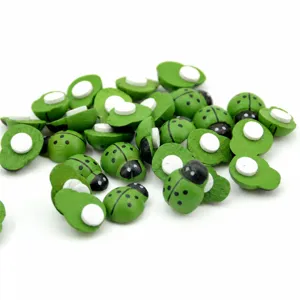 Wooden seven-spot ladybug DIY micro-landscape decorative craft with adhesive backing details.