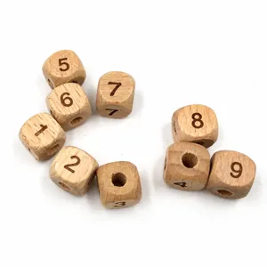 Wooden number beads DIY wooden dice 12mm natural beech cubic spacer beads for kids crafts