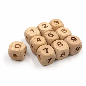 DIY wooden number dice beads 12mm square wooden beads for kids educational crafts