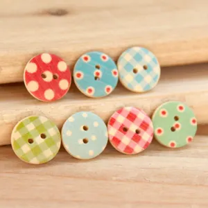 Colorful printed wooden buttons 15mm round decorative buttons for sewing DIY crafts and kids clothing.