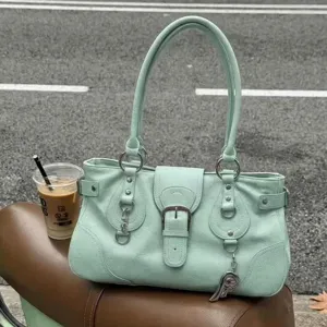 Korean Style PU Leather Tote Bag Large Capacity Commuter Handbag Vintage Y2K Street Trendy Shoulder Bag For Women