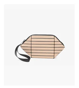 Geometric lattice clutch bag with wrist strap, stylish portable lipstick storage pouch detail.