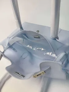 Sac cabas gelée PVC bleu clair sac à épaule transparent tendance grande capacité fourre-tout