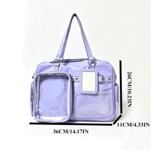 Purple ita bag large capacity PU leather shoulder bag with clear window for daily use