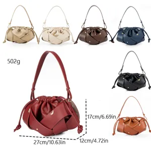 Women pleated woven handbag cross-body shoulder bag casual retro fashion underarm bag