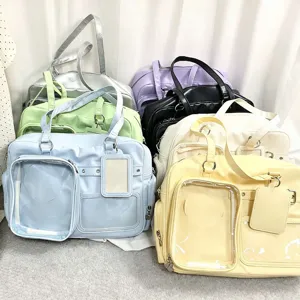 Multi-color large capacity ita bag with clear window for pin display and daily student use.