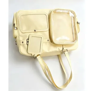 Japanese style yellow ita bag with transparent window large capacity student daily shoulder bag