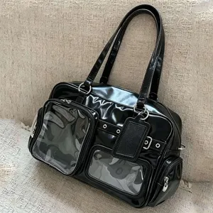 Women's PU Leather Ita Tote Bag Large Capacity Transparent Display Window Cute Daily Casual School Shoulder Backpack