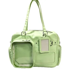 Light green ita bag with clear pocket for idol merch, large capacity daily crossbody bag