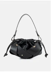 Women pleated leather shoulder crossbody bag retro fashion black handbag underarm bag