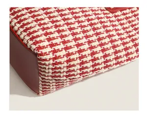 Red white houndstooth tweed tote bag detail shot fabric texture fashion women underarm bag