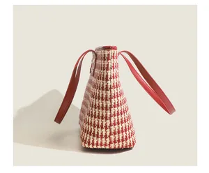 Red and white houndstooth tote bag for women stylish shoulder bag minimalist design everyday handbag