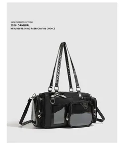 Borsa tote nera con finestra trasparente borsa a tracolla casual boston bag elegante