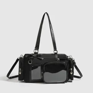 Borsa ita nera trasparente tote a tracolla grande capacità stile carino uso quotidiano.