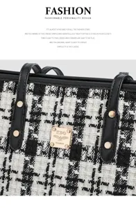 Klassieke houndstooth tote tas voor dames retro casual lederen handvat handtas schoudertas