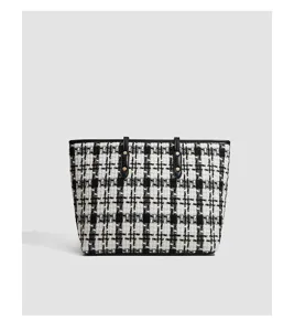 Klassieke zwart-witte houndstooth tote tas voor dames, stijlvolle casual schoudertas.