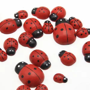 Wooden ladybug crafts DIY micro landscape miniature decorations red beetle 100pcs set