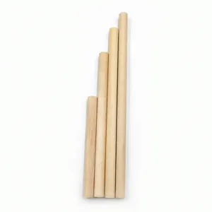 Natural solid wood round rods, close-up view showing wood grain texture and multiple lengths.