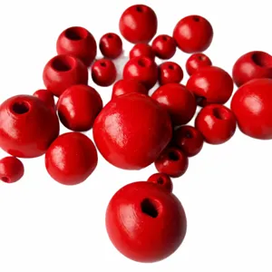 Red wooden beads for DIY jewelry making, 20mm round wood loose spacer beads craft supplies
