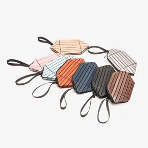 Women Fashion Niche Geometric Rhombus Handbag Portable Artificial Leather Clutch Zipper Daily Storage Makeup Bag